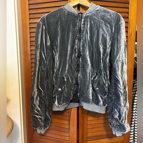Free People Metallic Blue Gray Velour Jacket - Picture 9 of 11